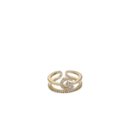 Moon & Star Double Band Ring